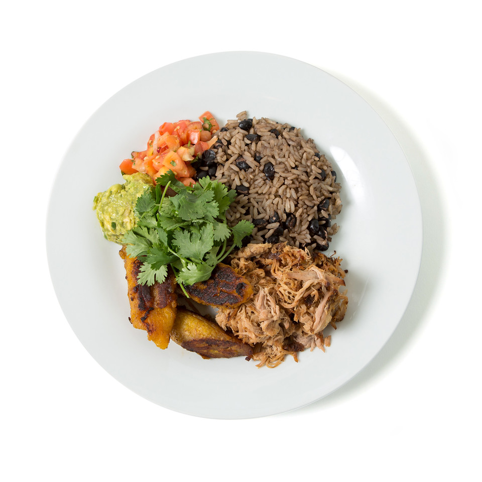 Rice, Beans & Plantains with Cumin Crusted Pork